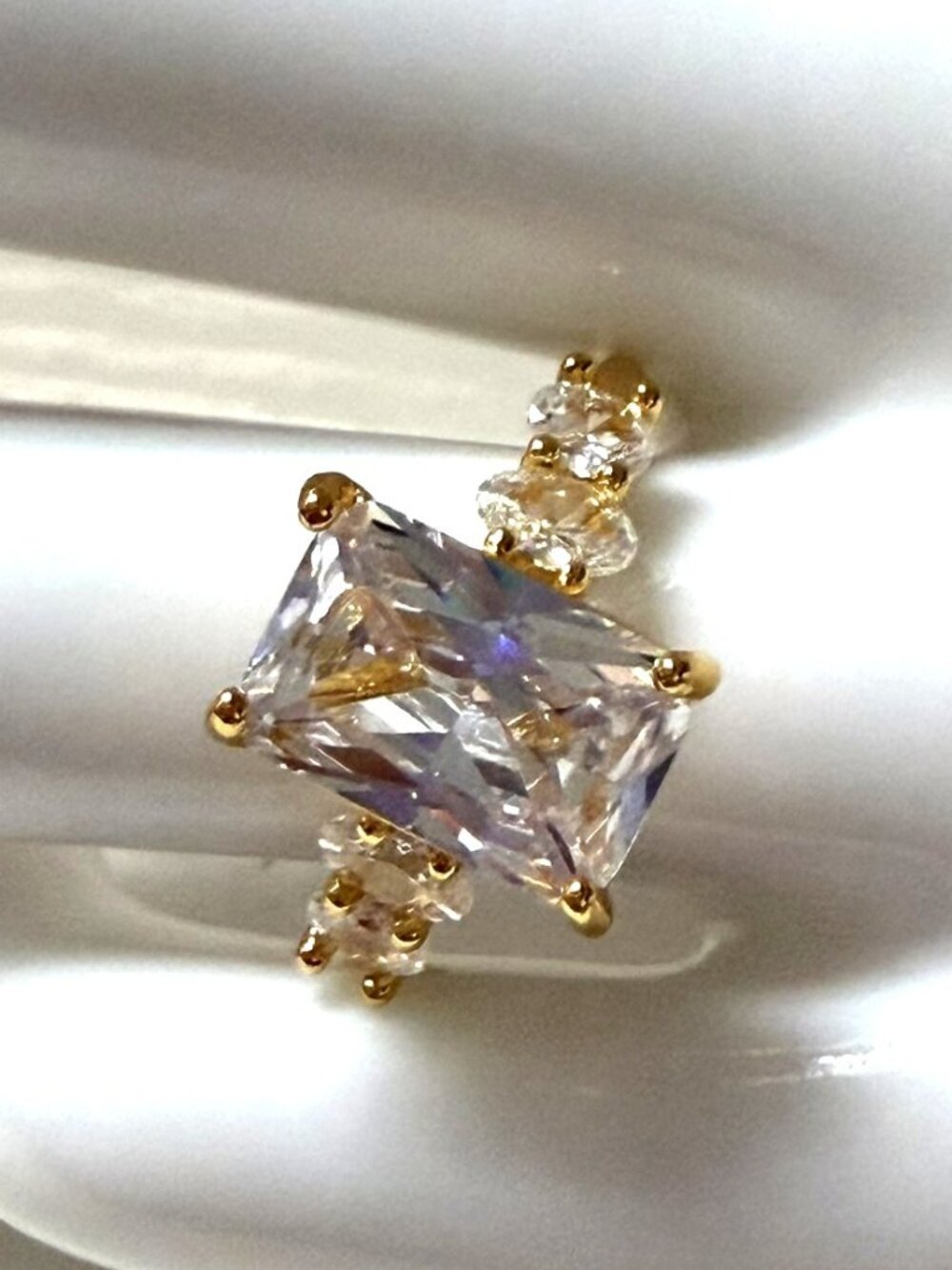 18K Gold Plated Emerald Cut Statement Ring – Size 7 – Stainless Steel